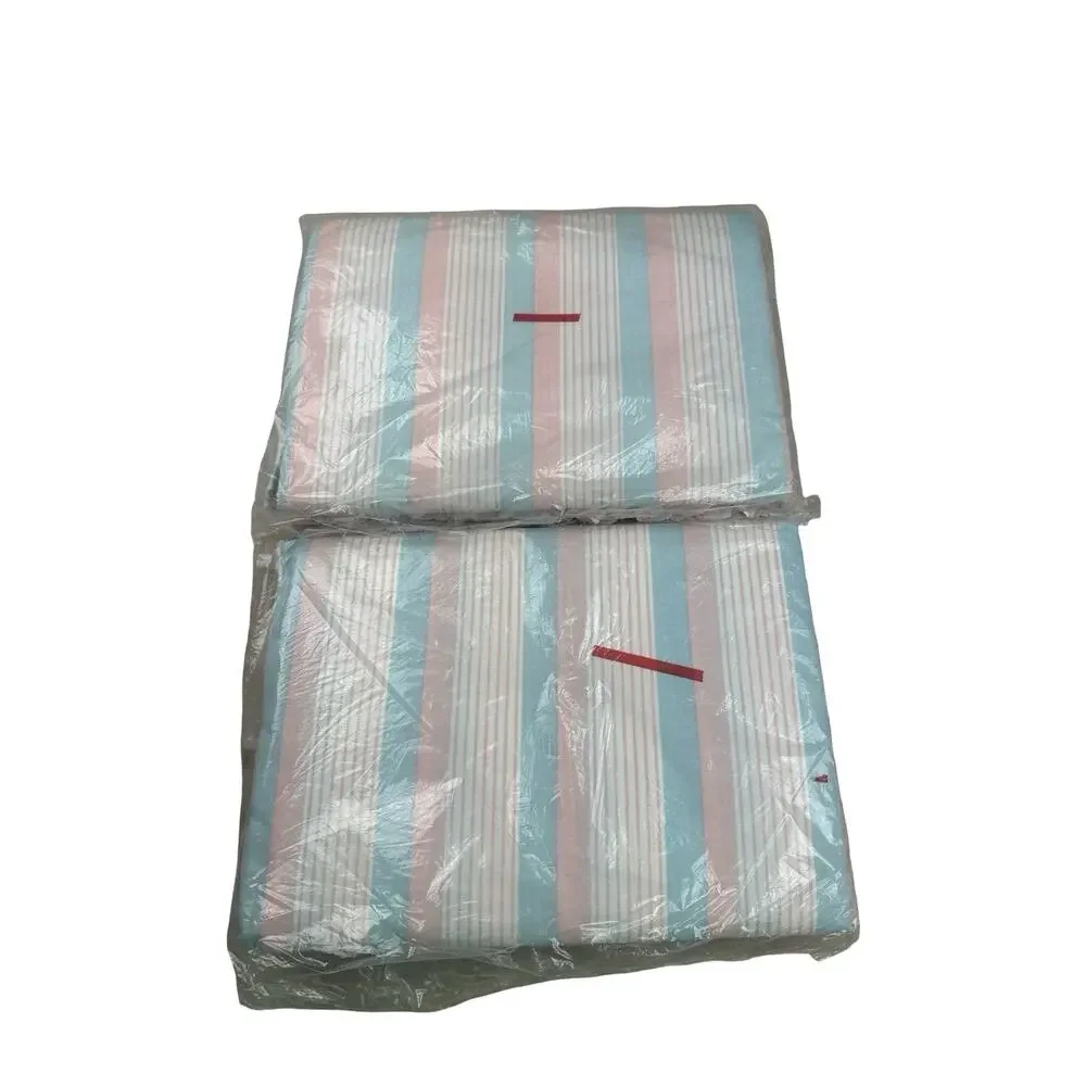 2 Vintage Cale Queen Flat Sheets Pink Blue Stripe Ruffle NOS No Iron Irregular